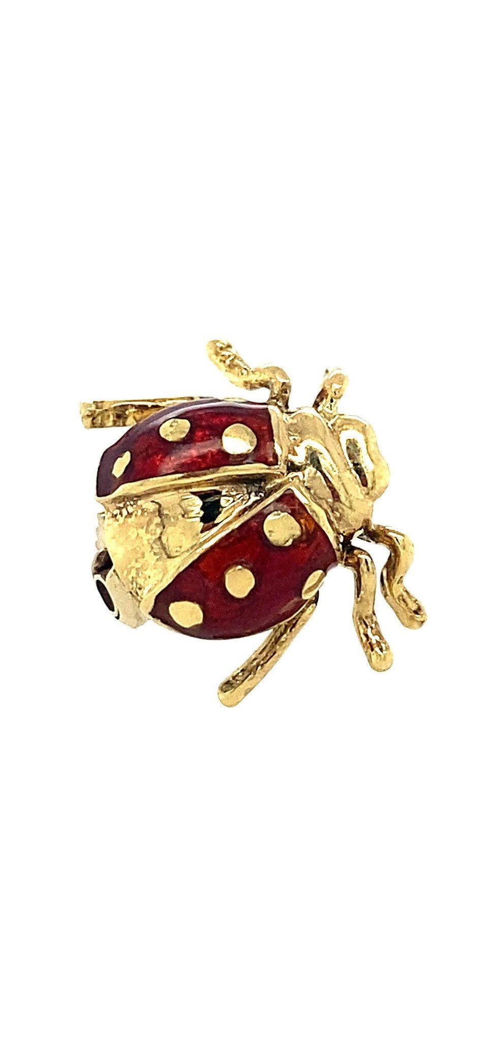 Vintage 18K Gold Brooch Lieveheersbeestje with Enamel